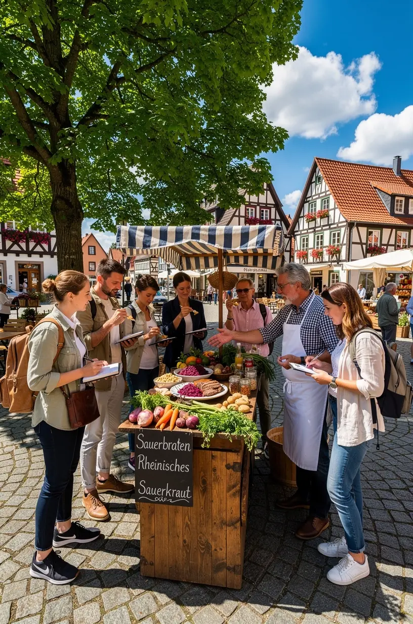 Frisches regionales Gericht auf einem Holzbrett präsentiert, typisches Essen aus einer kleinen deutschen Ortschaft.